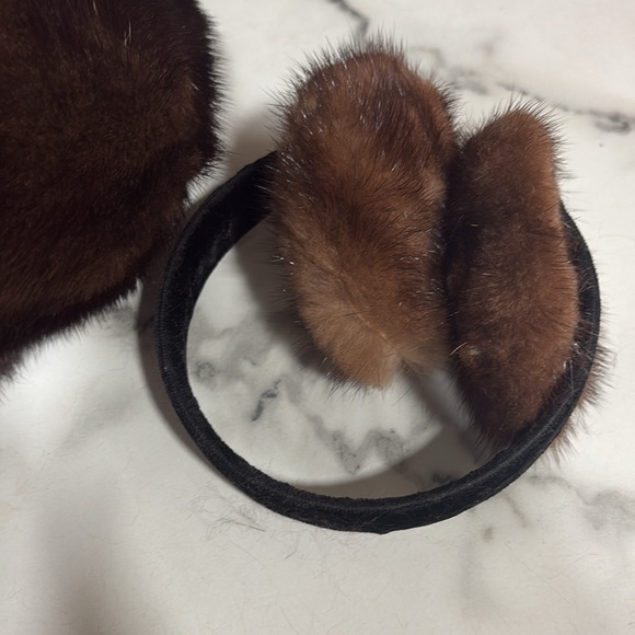 Mink fur hat beret cap Kussenkovv Brown  set - Picture 5 of 7